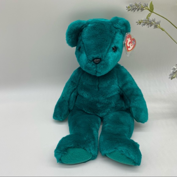 Ty Beanie Buddy Teddy Teal Beanie Baby Old Face Style Missing Ribbon With Tag - Picture 4 of 4